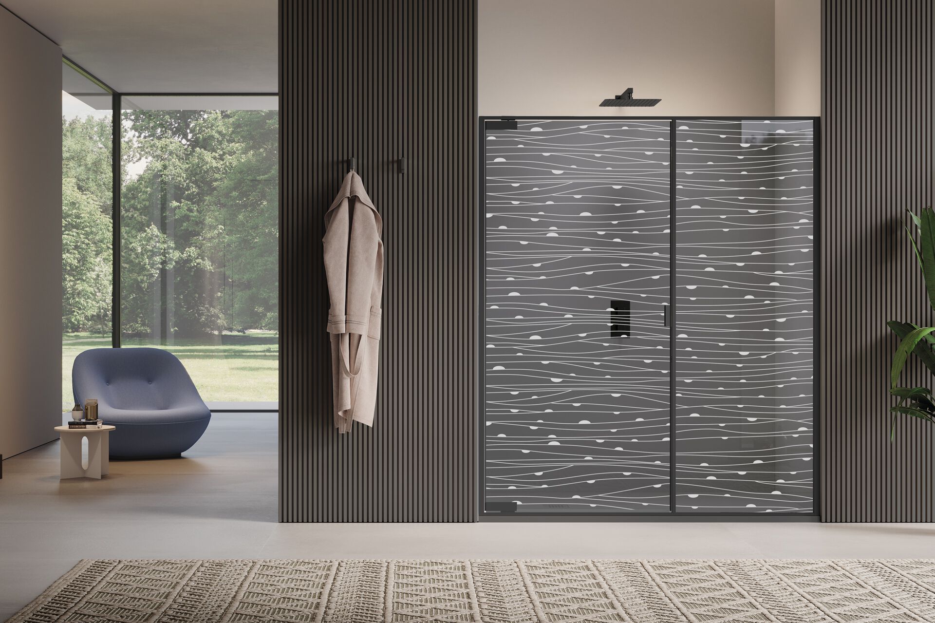 Поворотная поворотная дверь с фиксированной стеной в линии только для ниши Samo PYXIS ARCH-00112847 - Вид №9