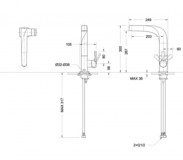 Смеситель для кухни с высоким поворотным изливом WAVE F774108C bravat - Вид №2