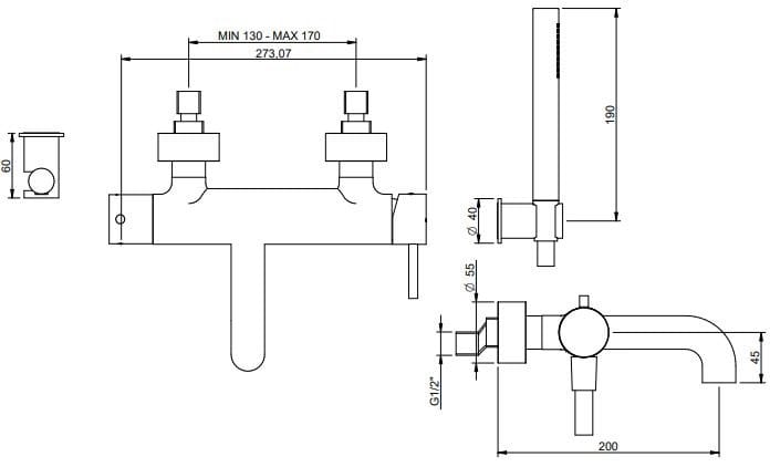 Латунная однорычажная наружная настенная ванна Rubinetterie Treemme Up+ ARCH-00056510 - Вид №2
