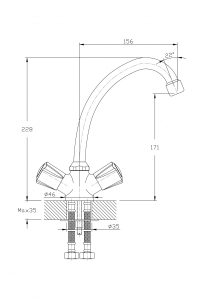 Смеситель для кухни Rush Pioneer PI7950-22 с высоким поворотным изливом, хром 115238 - Вид №1