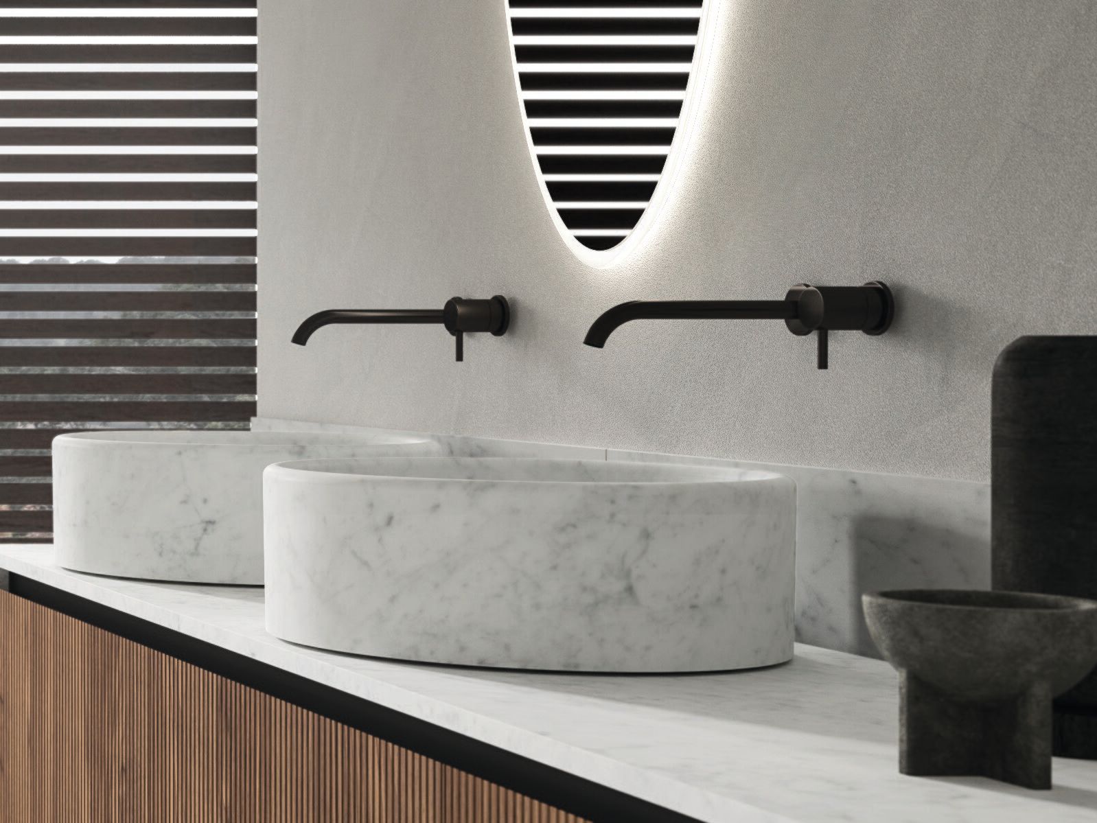 Мебель для ванной комнаты из грецкого ореха и каррарского мрамора Noorth синтез ARCH-00099679 - Вид №6