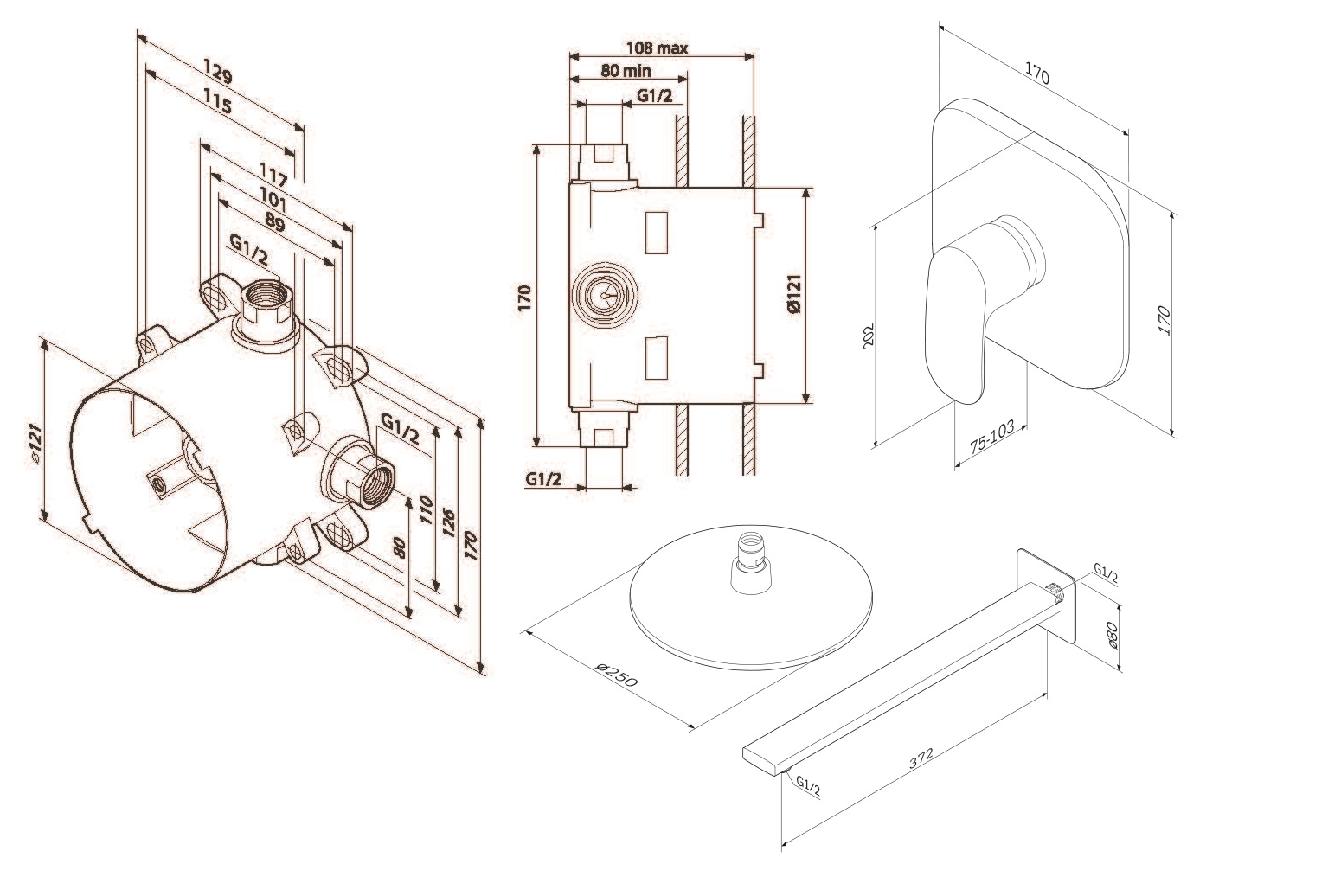 FM002R000 набор скрытого монтажа на 1 потребителя хром шт. AM.PM  - Вид №1