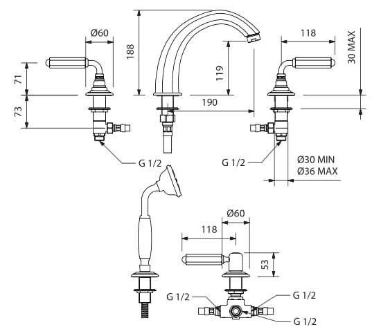 Набор ванн с 5 отверстиями с отдельными розетками Park Avenue Hopkins ARCH-00084724 - Вид №2