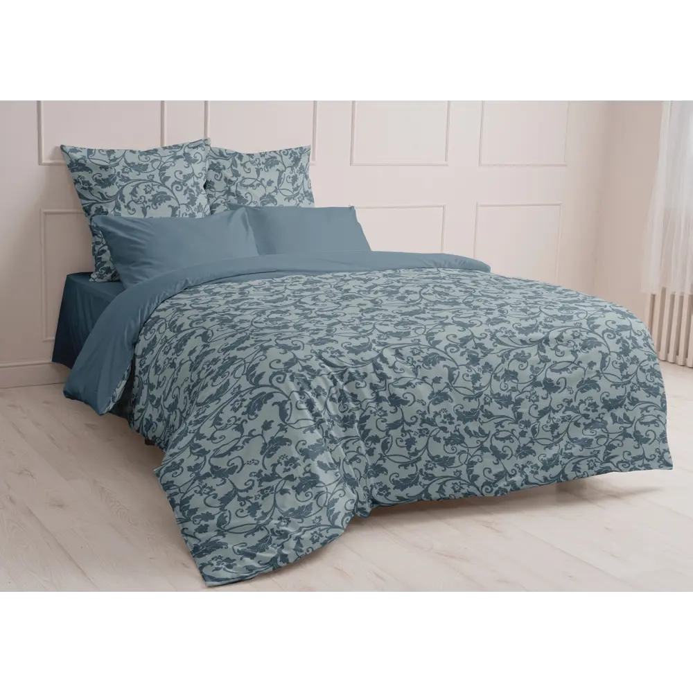 Комплект постельного белья Шуйские Ситцы Вьюн двуспальный бязь бирюзовый STLM-2177786 - Вид №1
