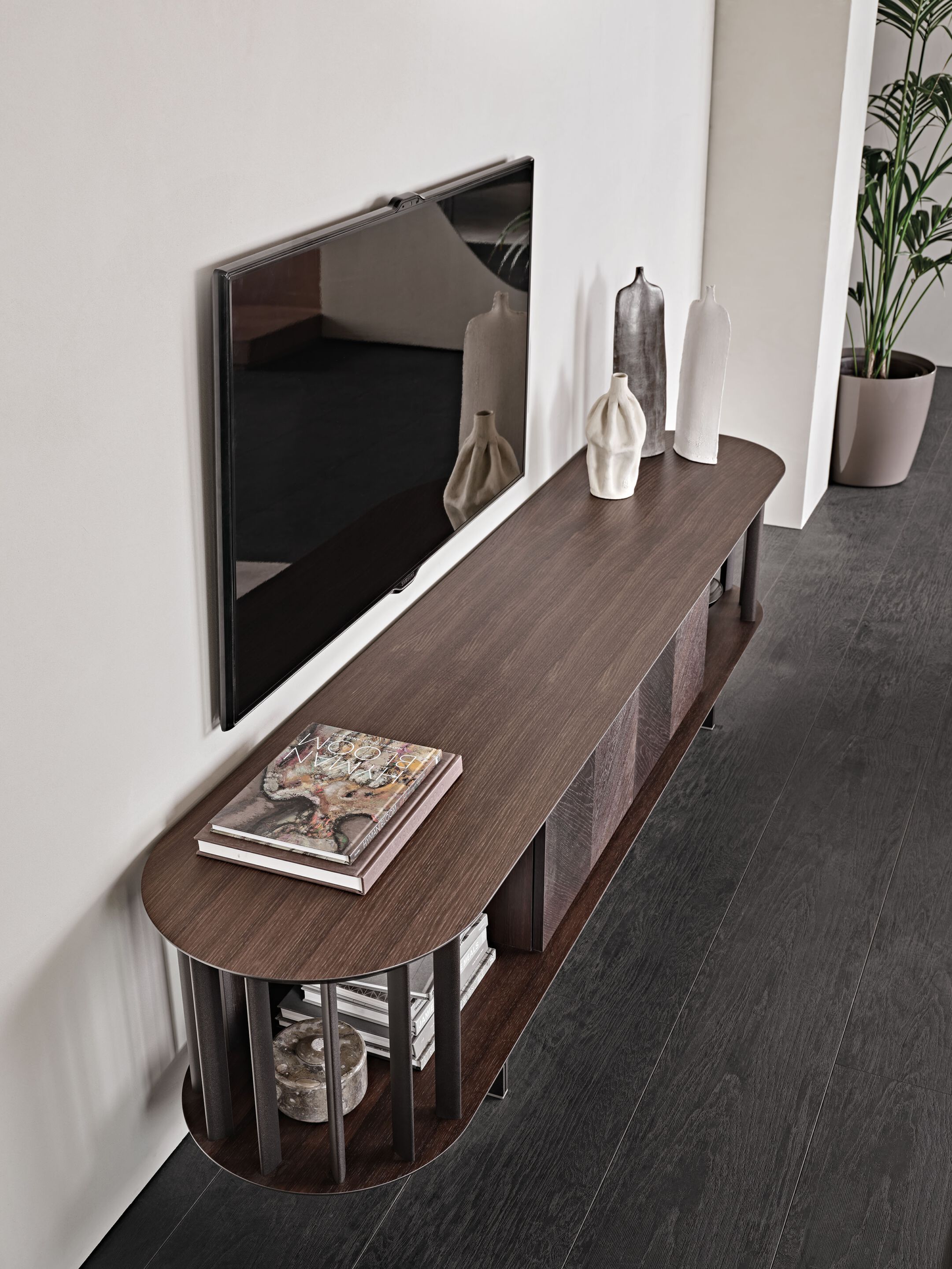 Низкий шкаф для телевизора из грецкого ореха Cattelan italia Costes ARCH-00064334 - Вид №2