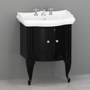 7361K1 Мебель закрытая лакированная чёрная глянцевая под умывальник 69 в комплекте с чёрными ногами и ручкой кристаллом с окантовкой Kerasan RETRO Италия