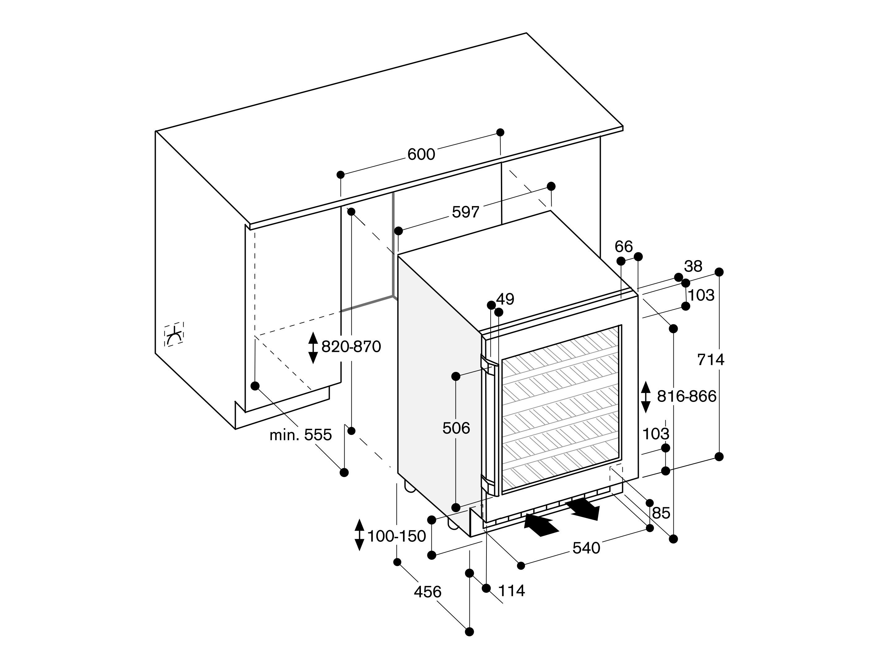 Встраиваемый холодильник с стеклянной дверью и освещением GAGGENAU серия 200 ARCH-00016841