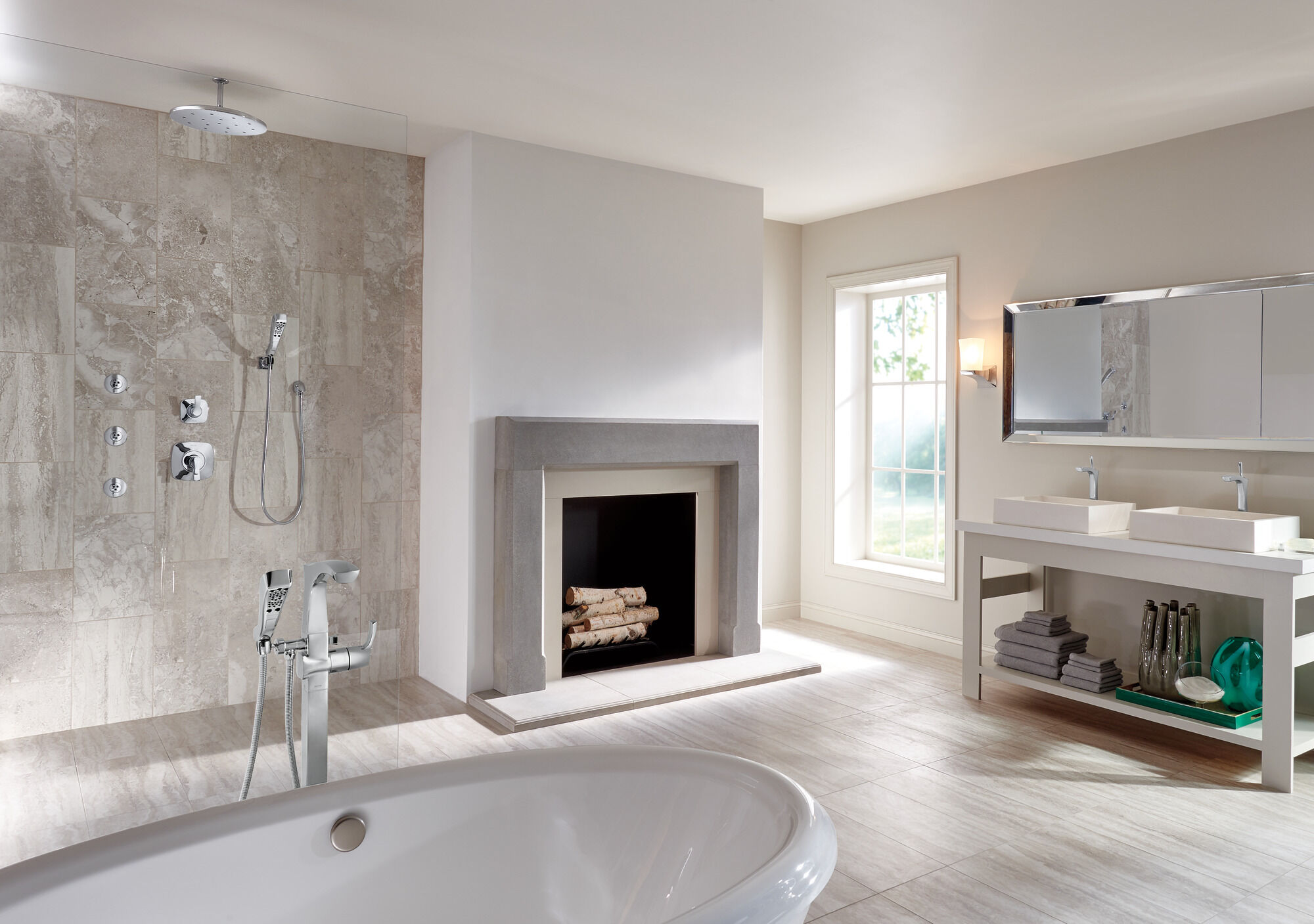 T4752-PNFL Напольная накладка для ванны с одной ручкой и ручным душем Delta Faucet Tesla Полированный никель - Вид №4