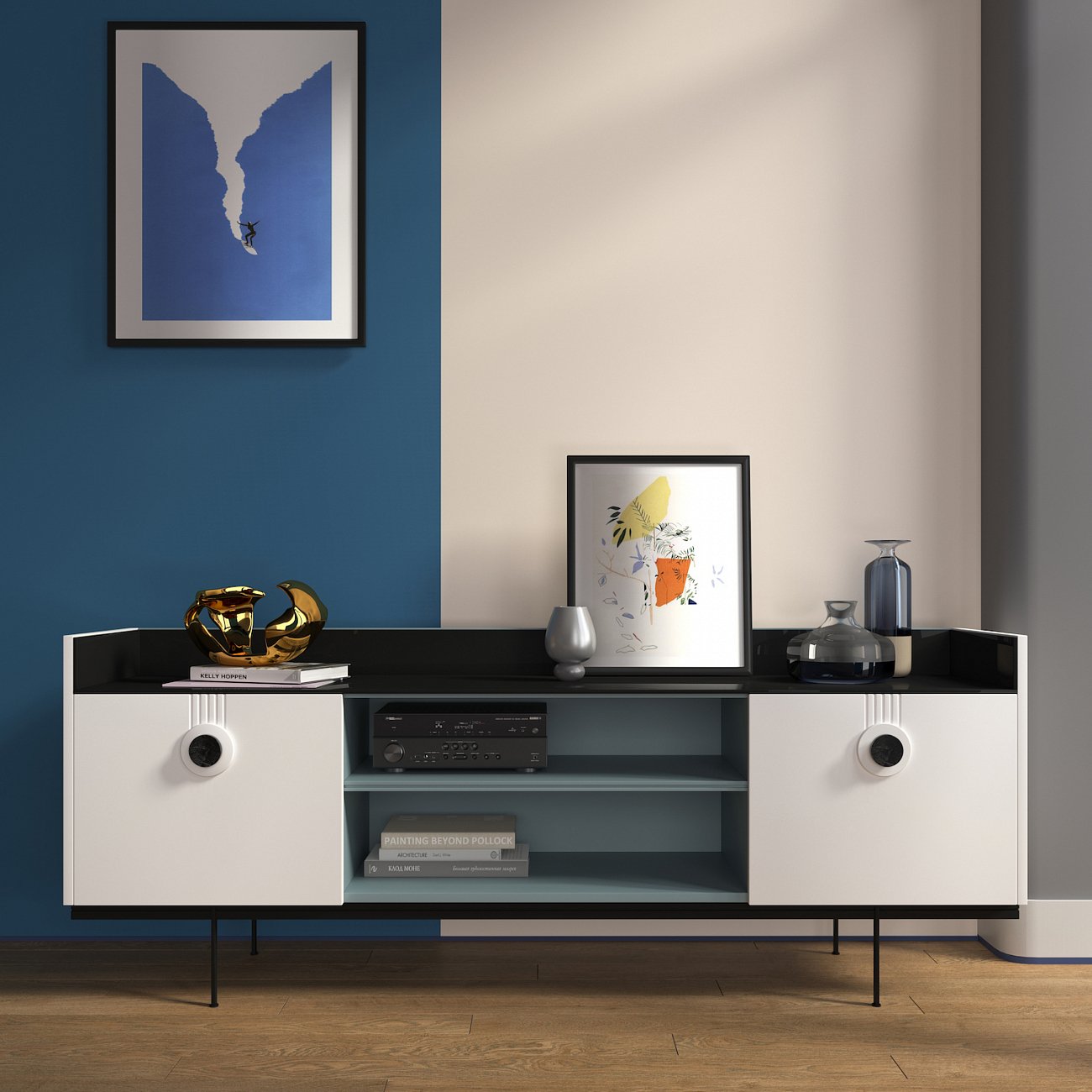 Тумба под телевизор черно-белая Lago BRAGIN DESIGN LIVING 00-3974644 Белый;черный - Вид №1