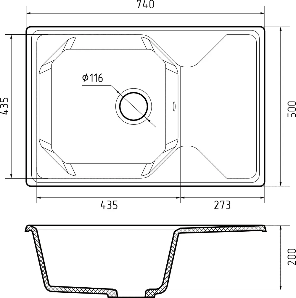 Кухонная мойка Искусственный камень UNIQUE S181 GranFest U-740L-S181 - Вид №1