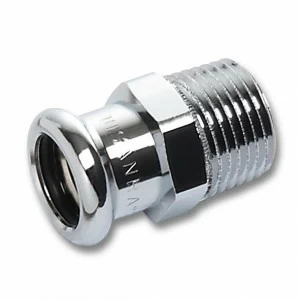 116243G1812 SANHA 16243G пресс-фитинг, бронза, ниппель перех.ВПр-НР,хром 18x1/2 мм