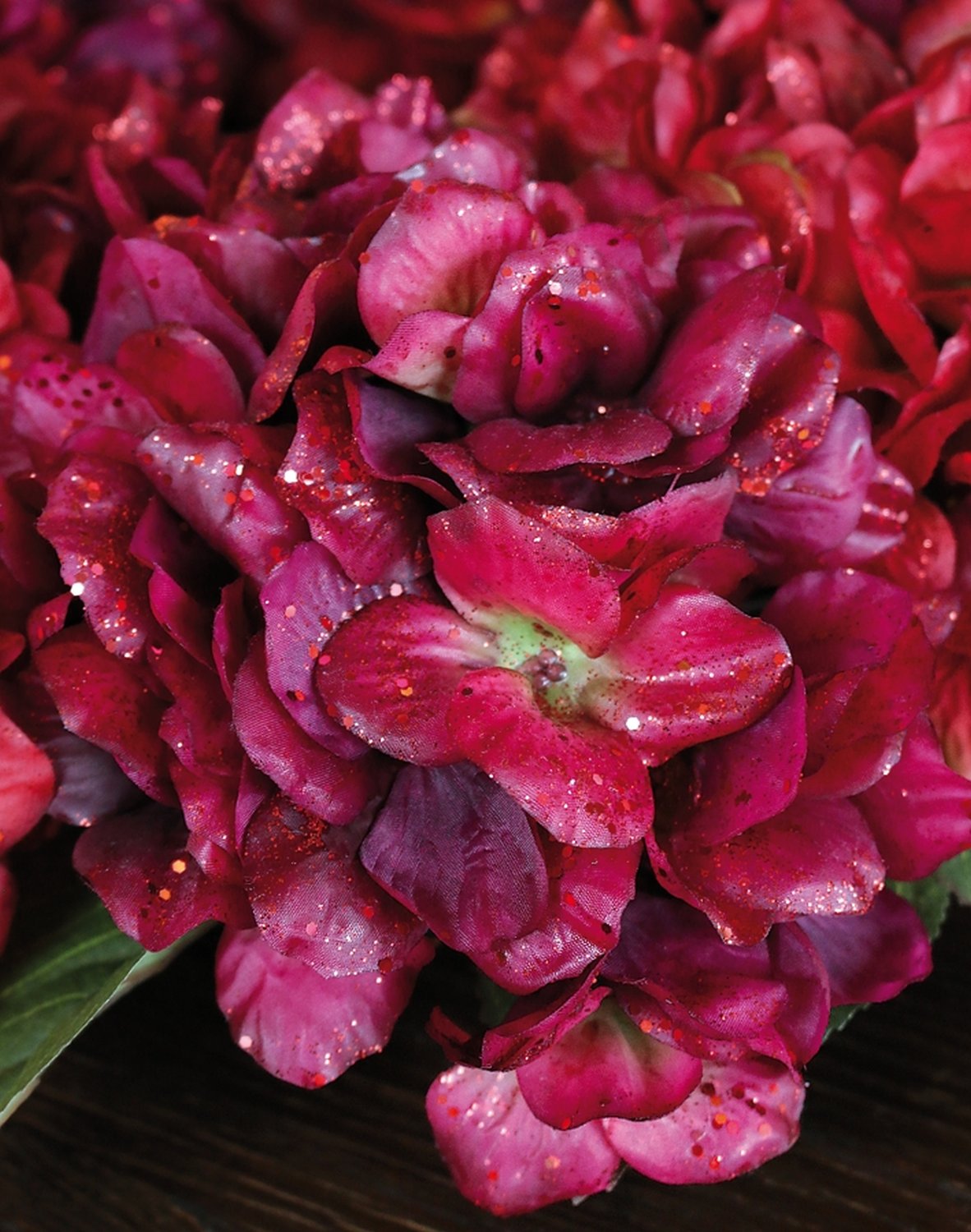 2009 432 a3 Искусственный венок из гортензии с глиттером, Ø 40 см, бордово-золотой H-andreas  - Вид №9