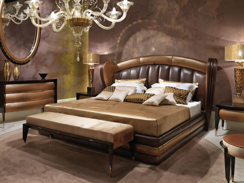 Turri Двуспальная кровать из кожи с обитым изголовьем Orion sun-id-1389430