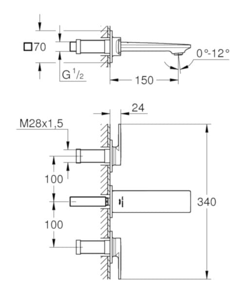 Настенный смеситель для раковины с 3 отверстиями и ограничителем расхода Grohe Allure New ARCH-00027259 - Вид №4