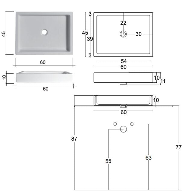 Керамическая прямоугольная раковина Nic канал ARCH-00073777 - Вид №3