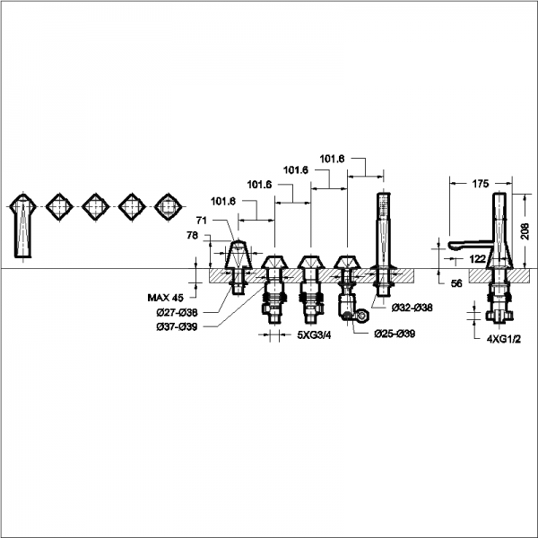 Смеситель на ванну  на пять отверстий DIAMOND F518102C bravat - Вид №1