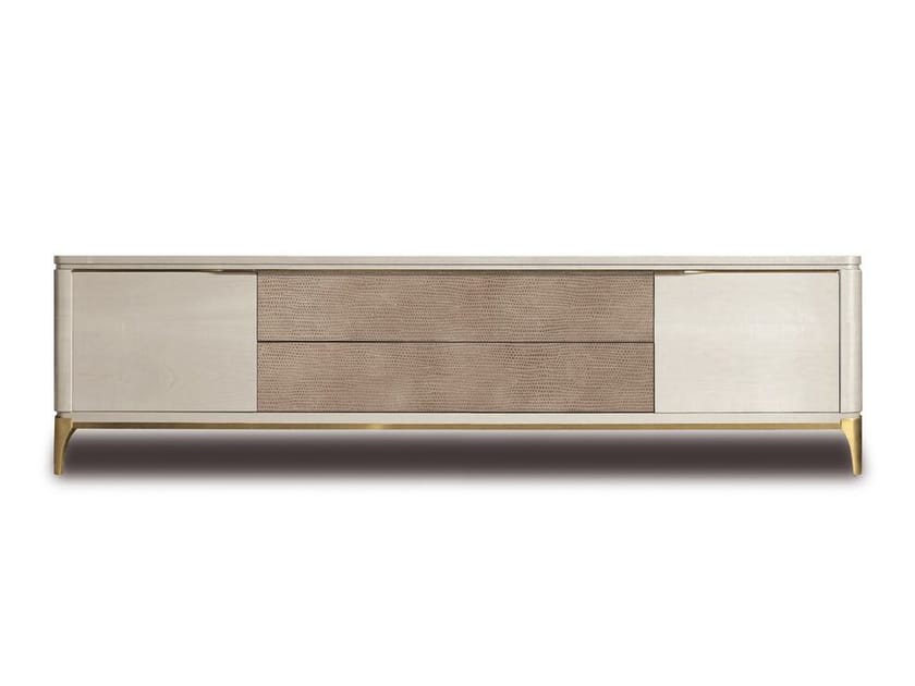 Деревянный и кожаный шкаф для телевизора с выдвижными ящиками и распашными дверцами Hurtado Evolution ARCH-00021397