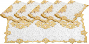 10645804 Weissfee Набор салфеток Weissfee "Сансуси Люкс" 50х35см, 6шт, (белый с золотист.кружевом) хлопок, полиэстер