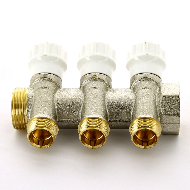 Коллектор НВ 1" с вентилями никелированный ITAP 3 выхода 1/2"Н 38мм 46513