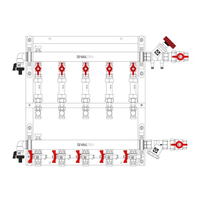 VT.GPM.06S04.R8 Узел этажный для поквартирного учета тепловой энергии Valtec 1", 8 вых., ввод справа  - Вид №8