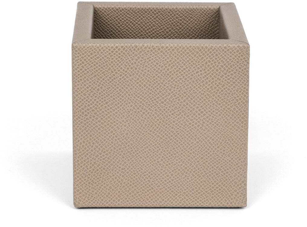 Квадратный стаканчик для карандашей - 9X9XH9 см / тканая кожа_coffee