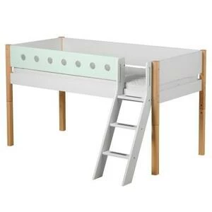 Кровать Flexa White с наклонной лестницей, 190 см, мятная лакированная