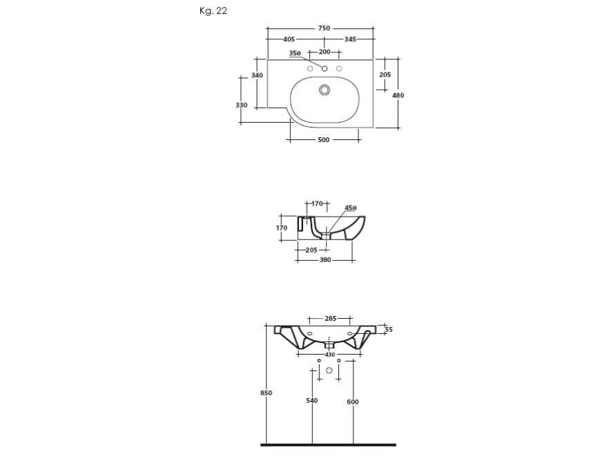Керамическая подвесная раковина Galassia M2 - 75 CM DX ARCH-00101204 - Вид №2