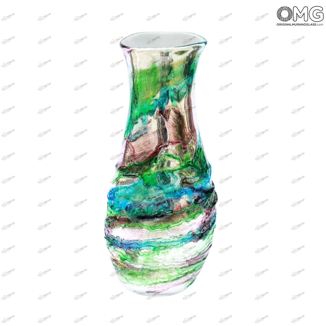 1784 ORIGINALMURANOGLASS Зеркальная зелёная ваза сбруффи - муранское стекло 13 см 