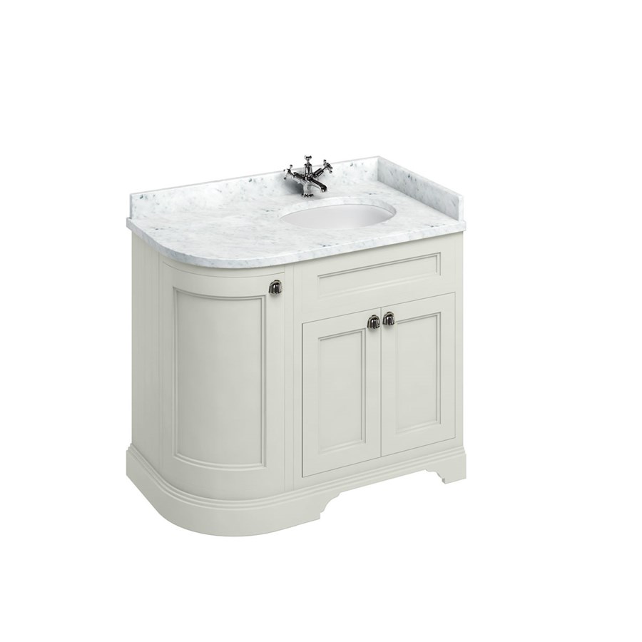 Burlington Отдельностоящий изогнутый угловой блок 100 RH со столешницей Carrara White и встроенной белой раковиной Классический серый FC3G_BC98R  - Вид №3