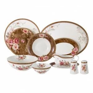 Столовая посуда фарфоровая на 6 персон 27 предметов бело-коричневая "Английская роза" ANNA LAFARG EMILY АНГЛИЙСКАЯ РОЗА 00-3946957 Белый;коричневый;розовый