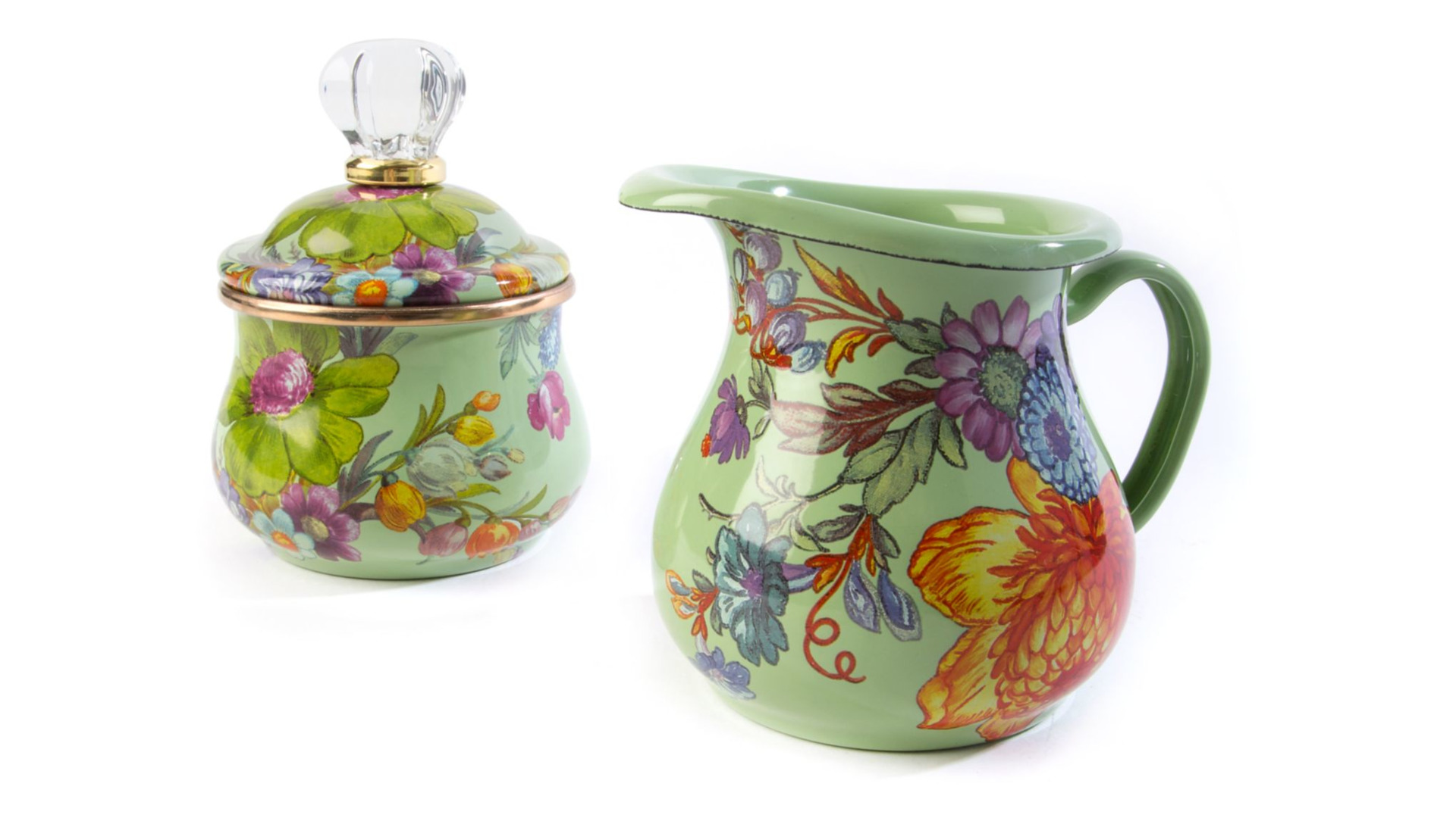 10654530 Mackenzie-Childs Сахарница с крышкой (зеленая) Flower Market Сталь  - Вид №1