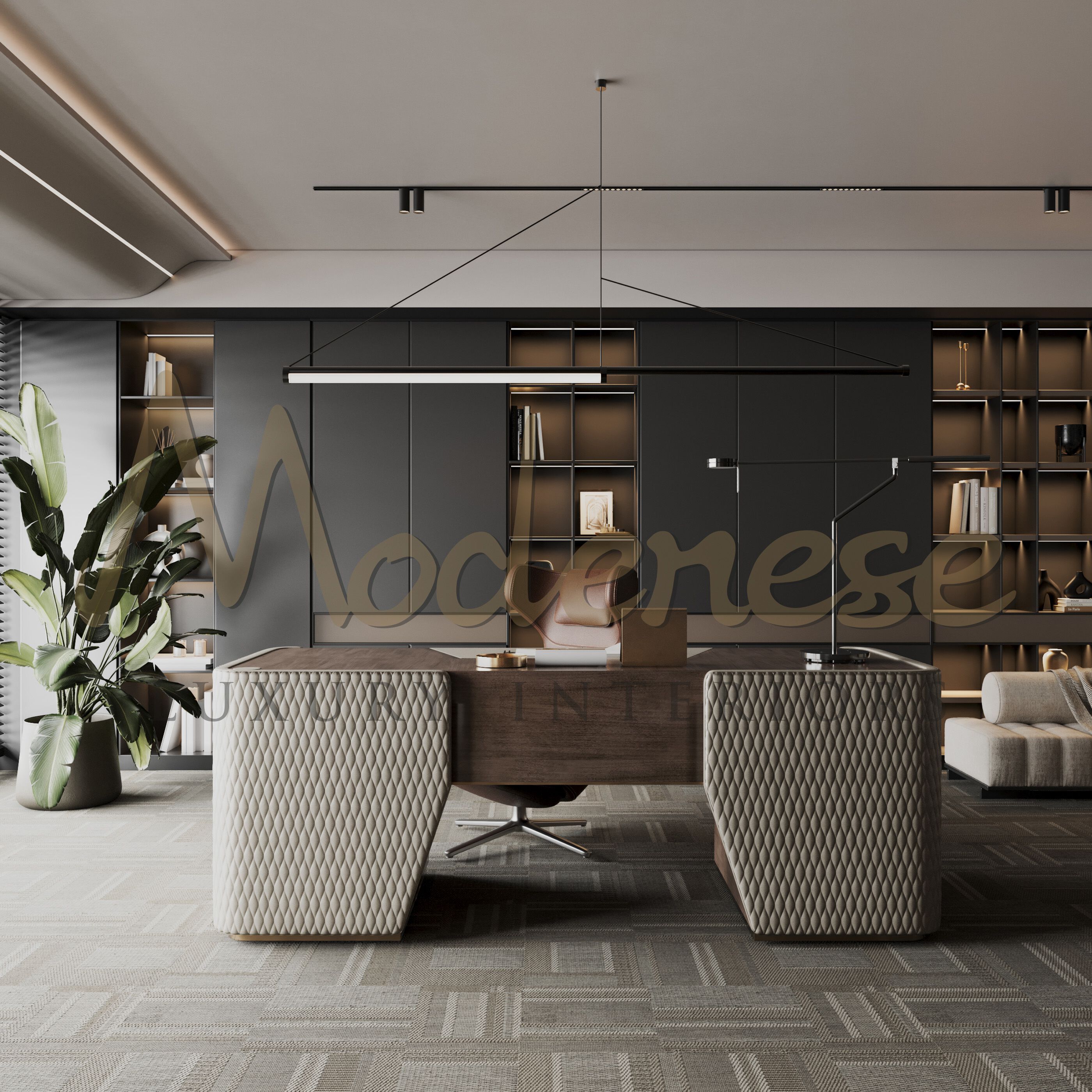 Кожаный деревянный исполнительный стол с ящиками Modenese Luxury Interiors LEATHER ARCH-00057187 - Вид №6