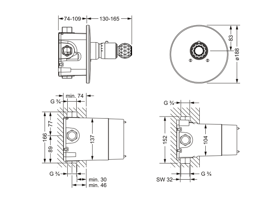 Термостат на ¾", внешняя часть JOERGER Cronos Crystal 637.40.555.000-AA - Вид №1