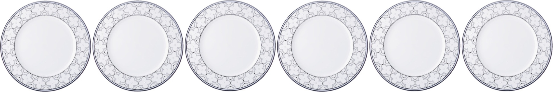 10651641 Noritake Набор из 6 тарелок пирожковых Noritake "Трефолио,платиновый кант" 16,7см Фарфор костяной 