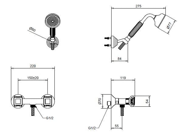 Набор для душа из хромированной латуни Bugnatese Olympia ARCH-00075215 - Вид №2