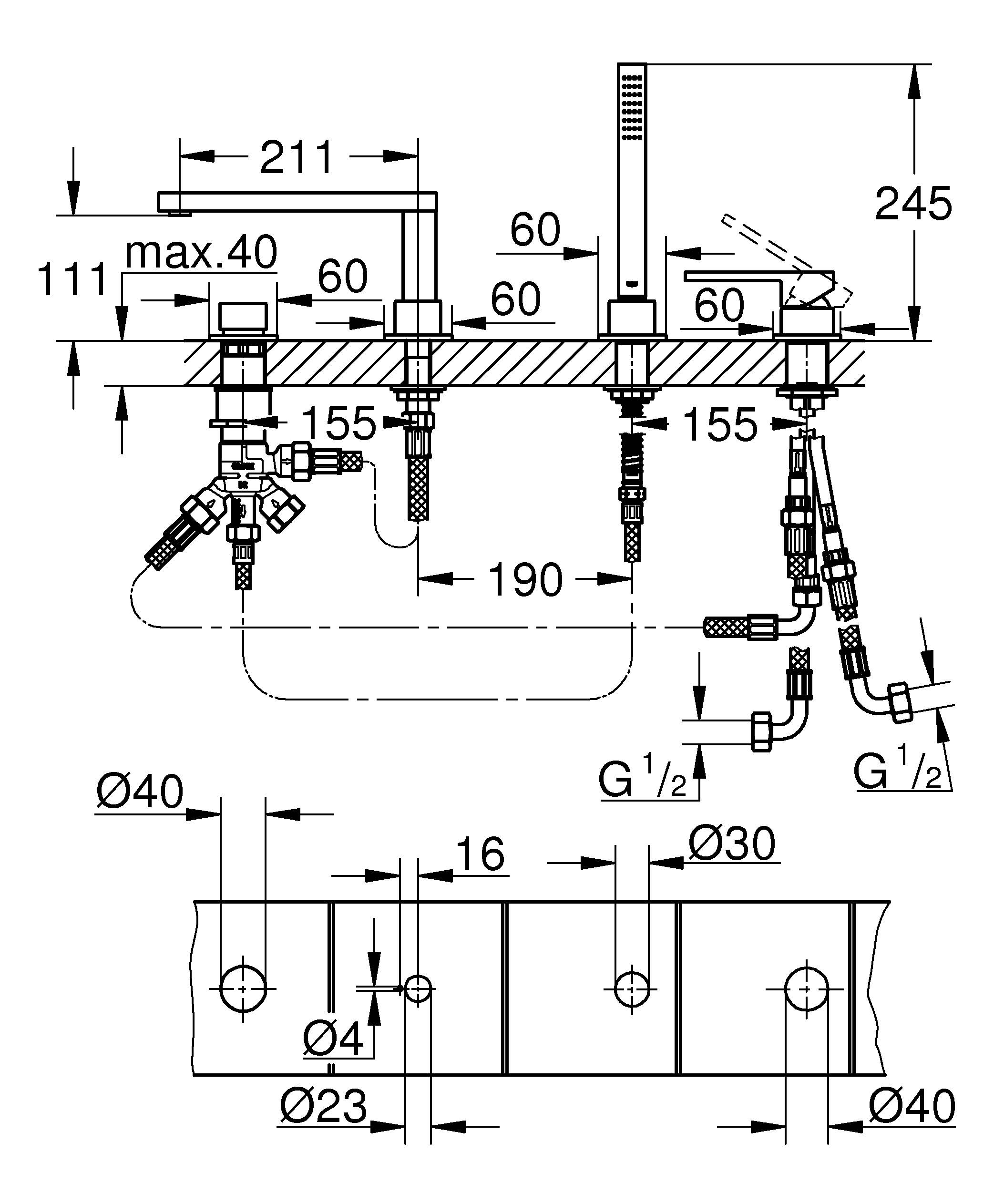 Смеситель для ванны на 4 отверстия GROHE Plus (29307003) - Вид №2