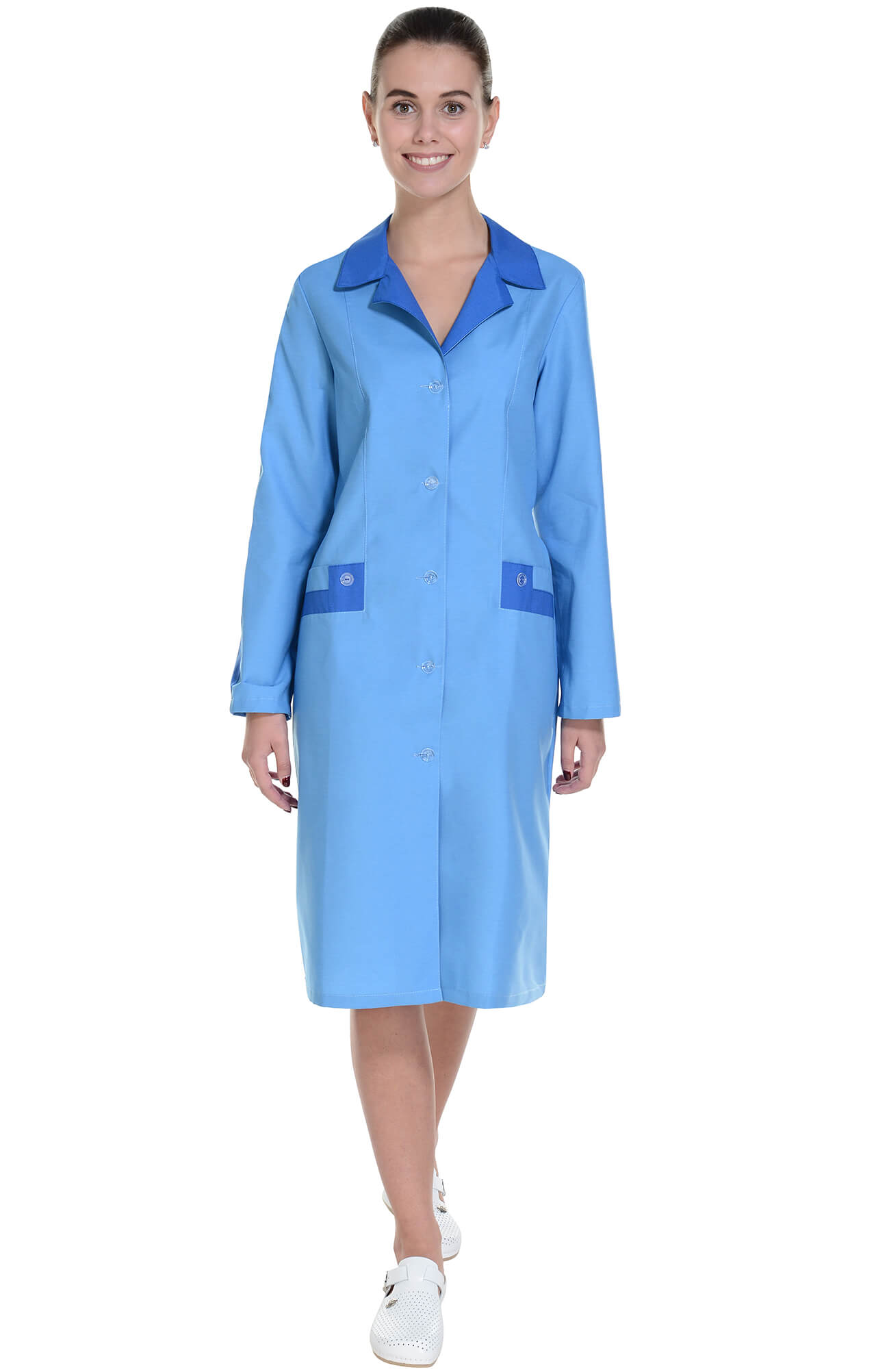 62833 Халат "Радуга NEW" длинный рукав голубой василек  Одежда для обслуживающего персонала  размер 44 Спецодежда  - Вид №3