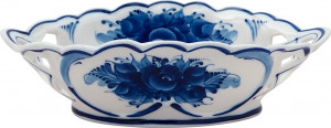 10612897 Гжельский фарфоровый завод Конфетница овальная "Черемуха" Фарфор, Керамика