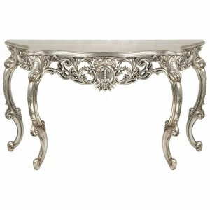 Консоль с деревянной столешницей 77х140 см античное серебро Queen Silver ART-ZERKALO  00-3884140 Серебро
