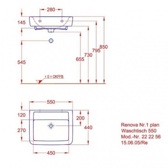 222256000 Подвесная раковина настенная прямоугольная Keramag  - Вид №1