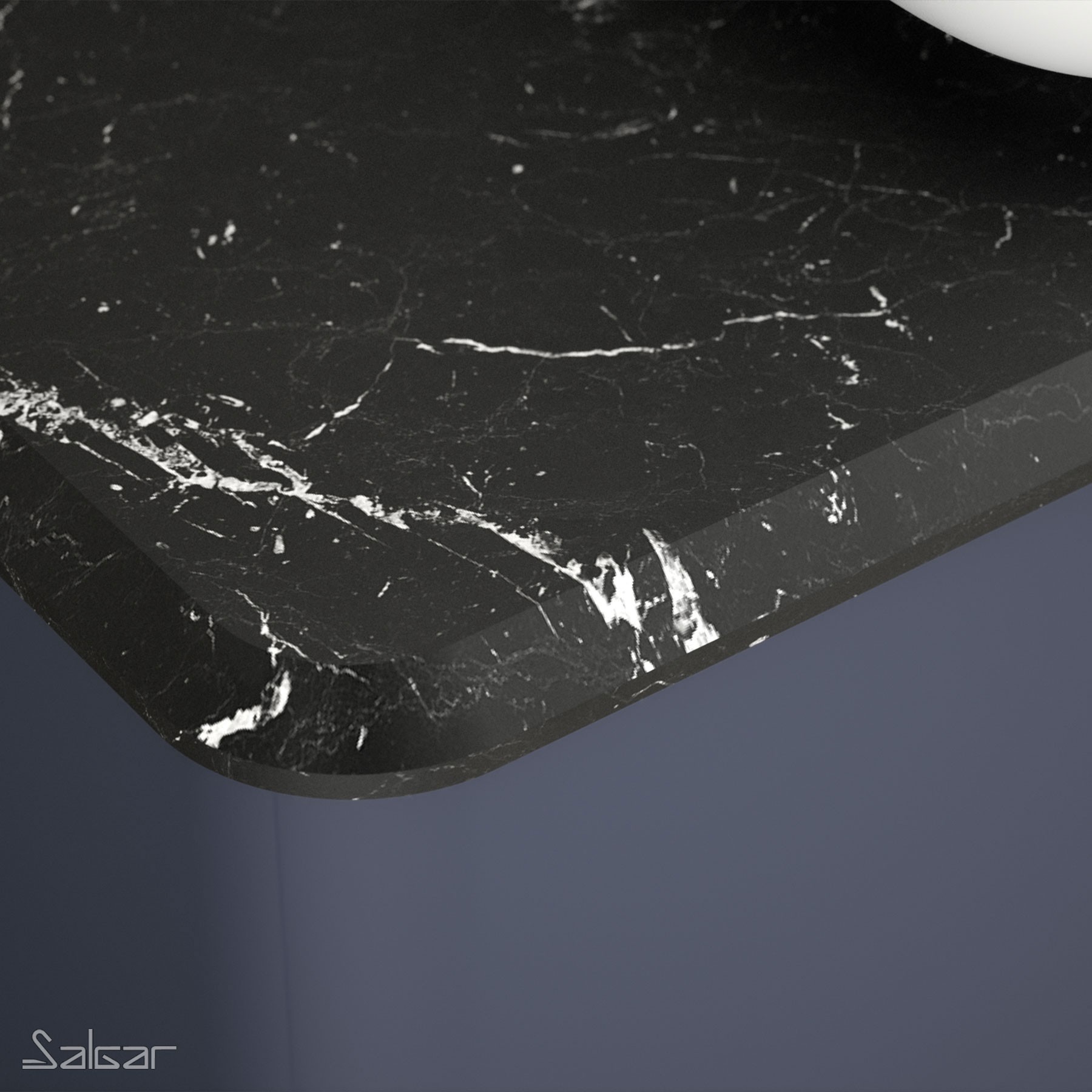85169 SALGAR Столешница UNIIQ 900 левая MARQUINA BLACK для верхней раковины 910 x 22 x 460 мм  - Вид №1