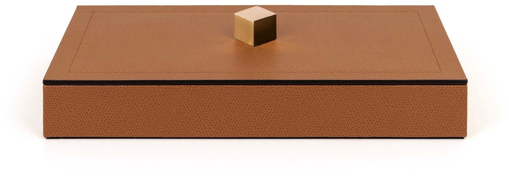 Kate Box - 17,5X17,5XH4,5 см / металлическая отделка_хром / плетеная кожа_темно-серый