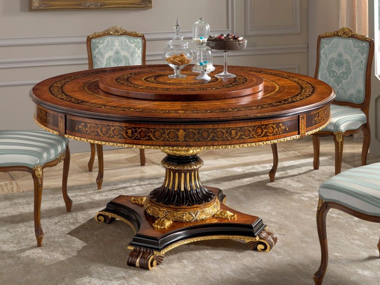 Классический стиль деревянный круглый стол для гостиной с Lazy Susan Arvestyle Orpheo Beetles ARCH-00049895