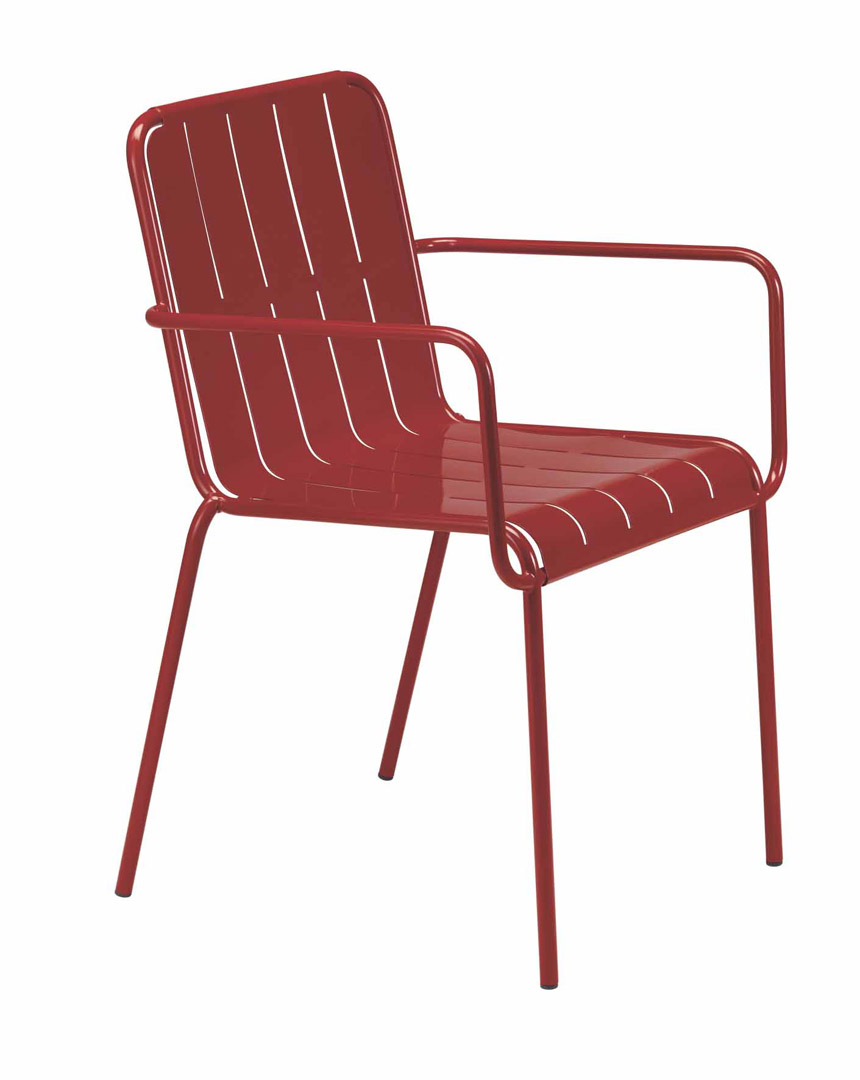 Stripes 548 Стул с подлокотниками на стальном каркасе, 4 ножки. Сиденье и спинка из литой стали. Катафорезное лечение. Et al. Stripes - Вид №1