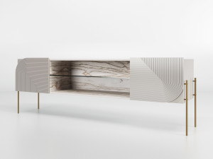 Низкий деревянный шкаф для телевизора с распашными дверцами