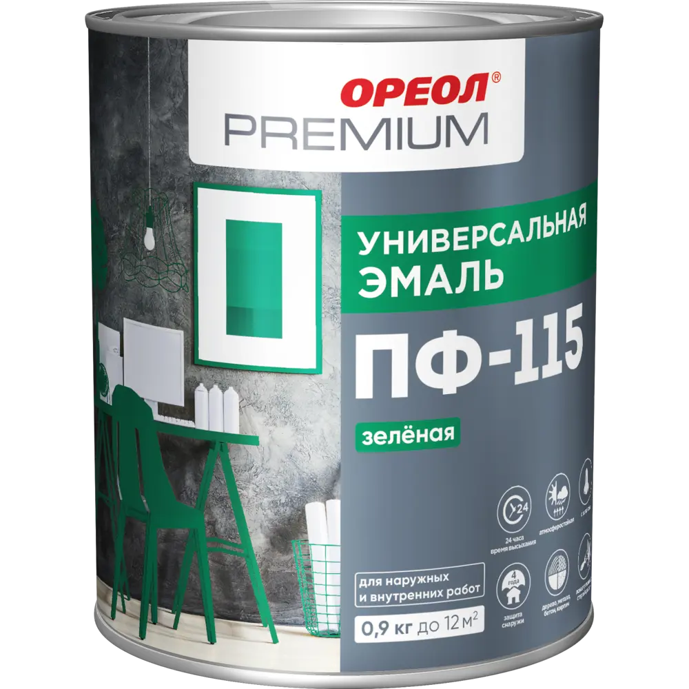 Эмаль Ореол Premium ПФ-115 глянцевая цвет зелёный 0.9 кг STLM-2133312 - Вид №1