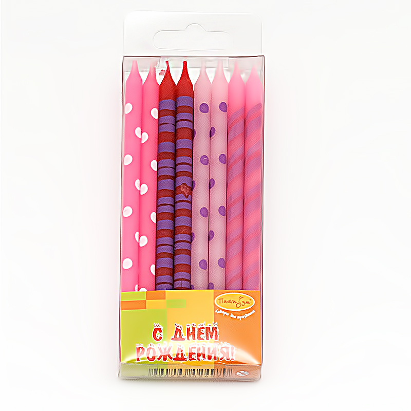 23316 Набор свечей для торта 0.6 см 16 шт. ассорти розовое Патибум 