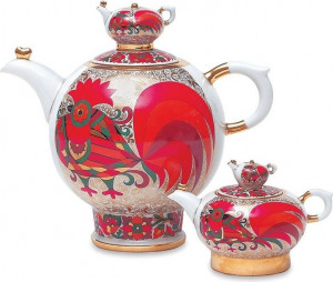 82219 Императорский фарфоровый завод Комплект чайников "Красный петух" Твёрдый фарфор