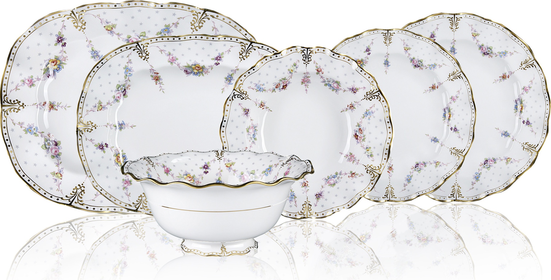 10676170 Royal Crown Derby Сервиз столовый Royal Crown Derby Роял Антуанетта на 6 персон 21 предмет, фарфор Фарфор костяной 