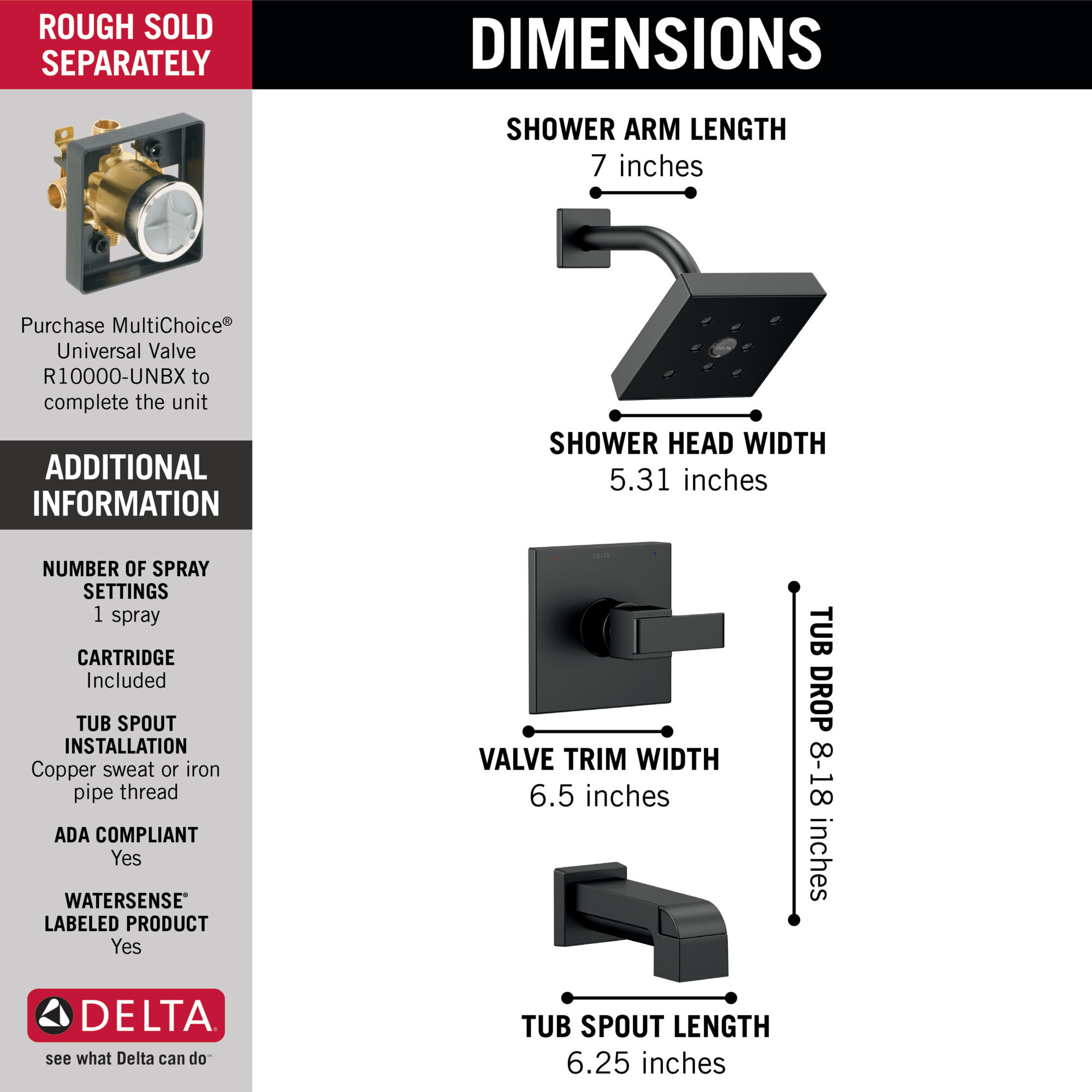 T14467-BL Monitor® 14 Series H2Okinetic® для ванны и душа Delta Faucet Ara Матовый черный - Вид №4